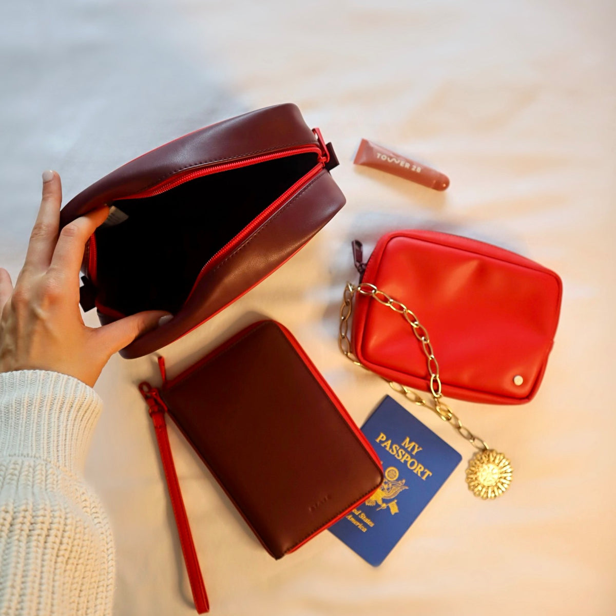 Travel Pouch Set of Two Vegan Leather Burgundy | State Bags Discount