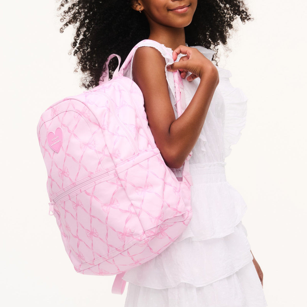 STATE x LoveShackFancy Kane Double Pocket Backpack Recycled Polyester Canvas Pink Peppermint | State Bags Classic