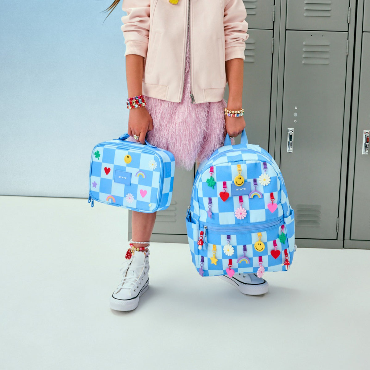 Kane Kids Travel Backpack Charms Blue Checkerboard | State Bags Featured