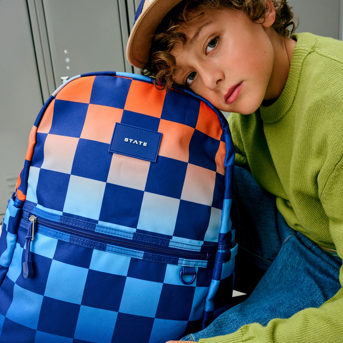 Kane Double Pocket Backpack Recycled Polycanvas Gradient Checkerboard | State Bags Trending