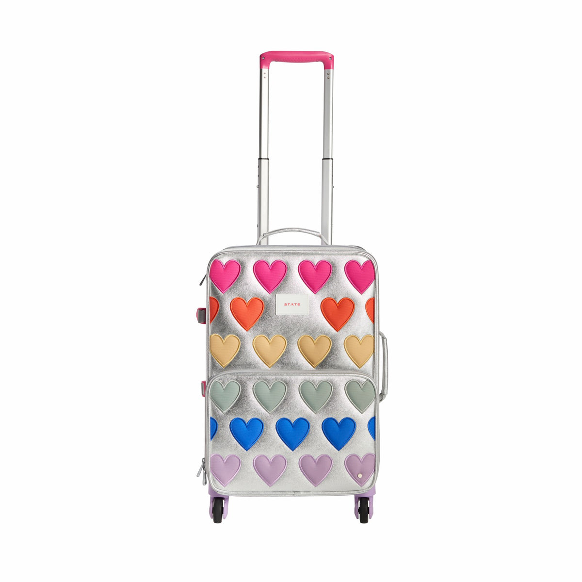 Logan Suitcase Metallic Patchwork Hearts | State Bags Great Value