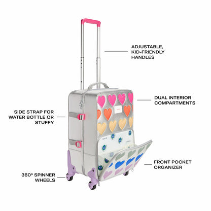Logan Suitcase Metallic Patchwork Hearts | State Bags Great Value