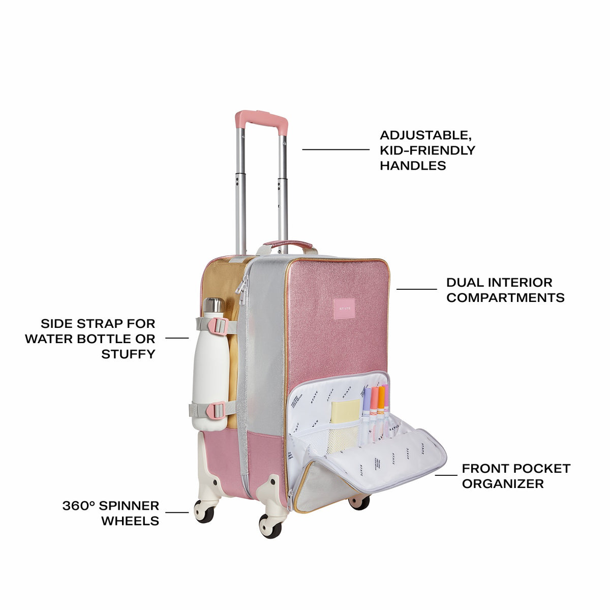 Logan Suitcase Metallic Pink/Silver | State Bags New