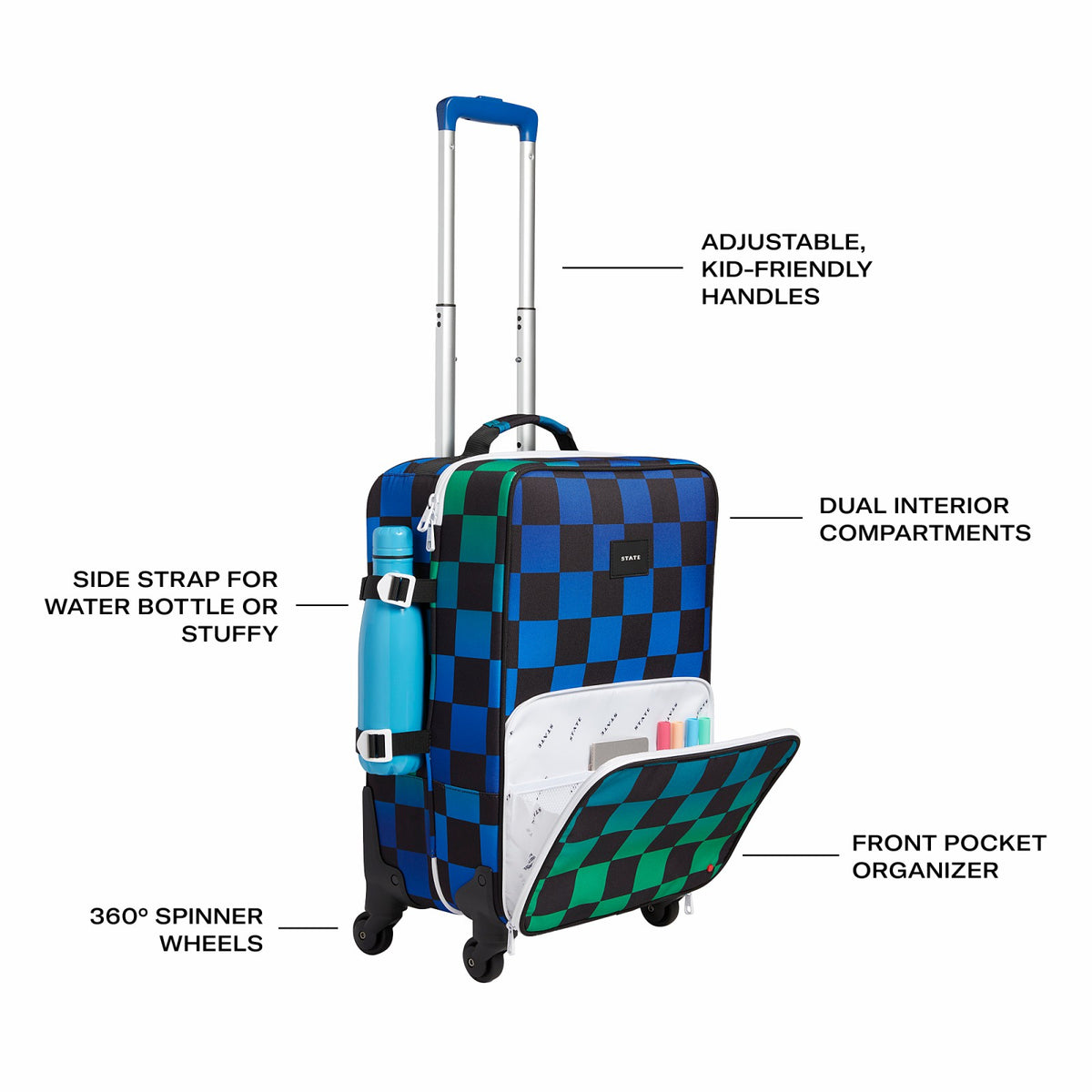 Logan Suitcase Printed Canvas Blue Checkerboard | State Bags Featured