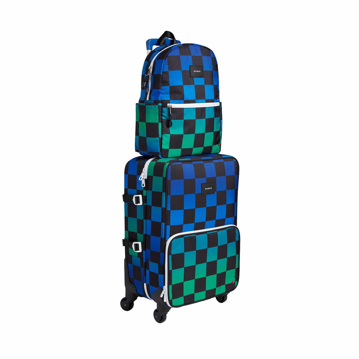 Logan Suitcase Printed Canvas Blue Checkerboard | State Bags Featured