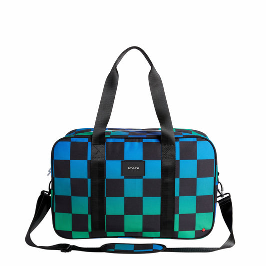 Rockaway Duffle Recycled Polyester Canvas Blue Checkerboard | State Bags Trending