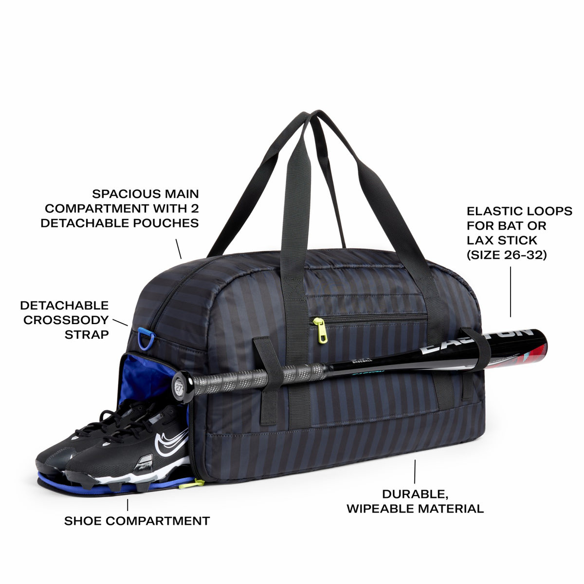 Fenway Sports Duffle Black Grey Striped | State Bags Special Offer