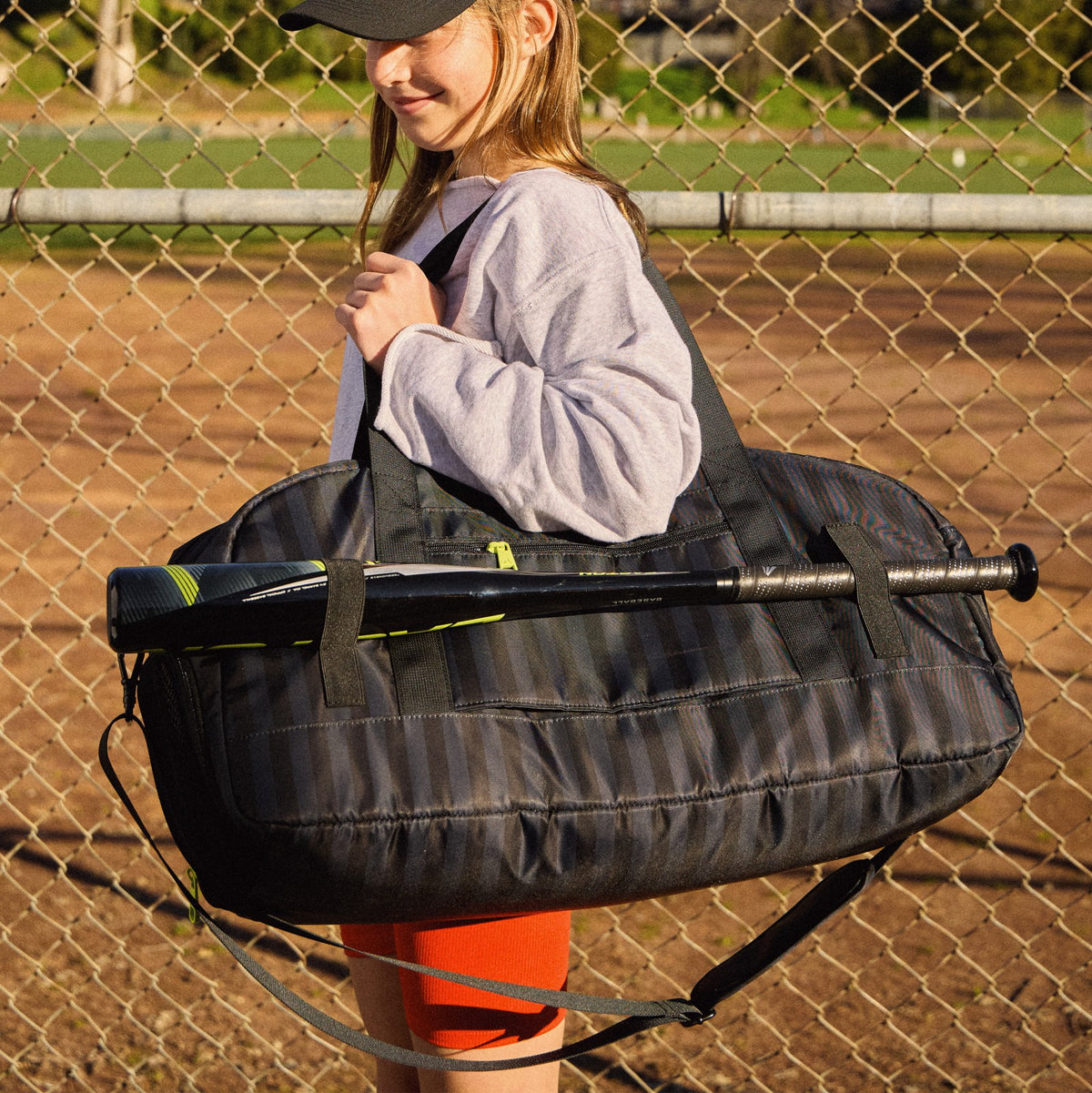 Fenway Sports Duffle Black Grey Striped | State Bags Special Offer