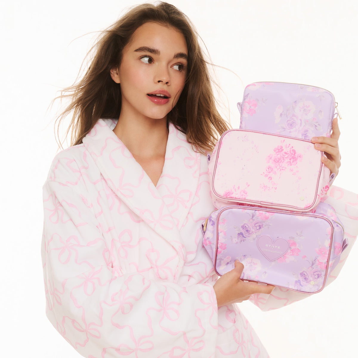 STATE x LoveShackFancy Travel Pouch Set Nylon Confetti Bloom / Wildflower Blue | State Bags Smart Buy