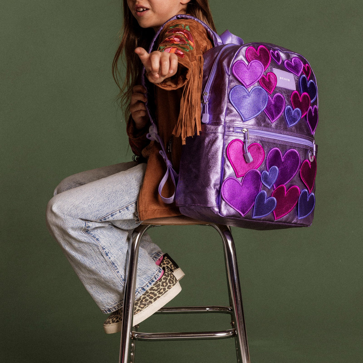 Kane Kids Travel Backpack Metallic 3D Hearts | State Bags Trending