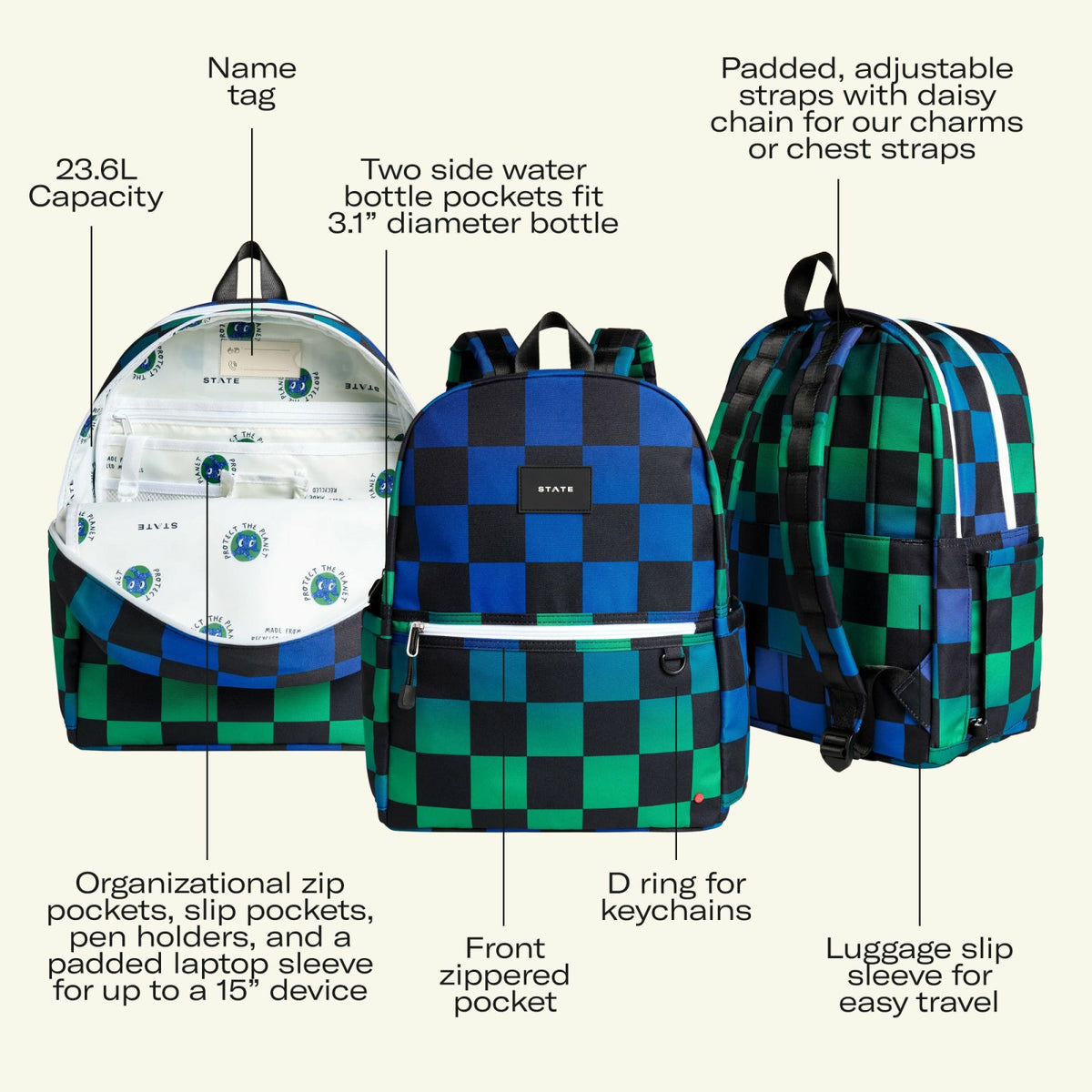 Kane Kids Double Pocket Backpack Fuzzy Bolt | State Bags Discount