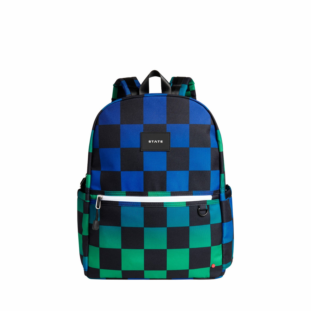 Kane Double Pocket Backpack Recycled Poly Canvas Blue Checkerboard | State Bags Customer Favorite
