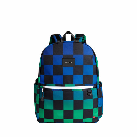 Kane Double Pocket Backpack Recycled Poly Canvas Blue Checkerboard | State Bags Customer Favorite