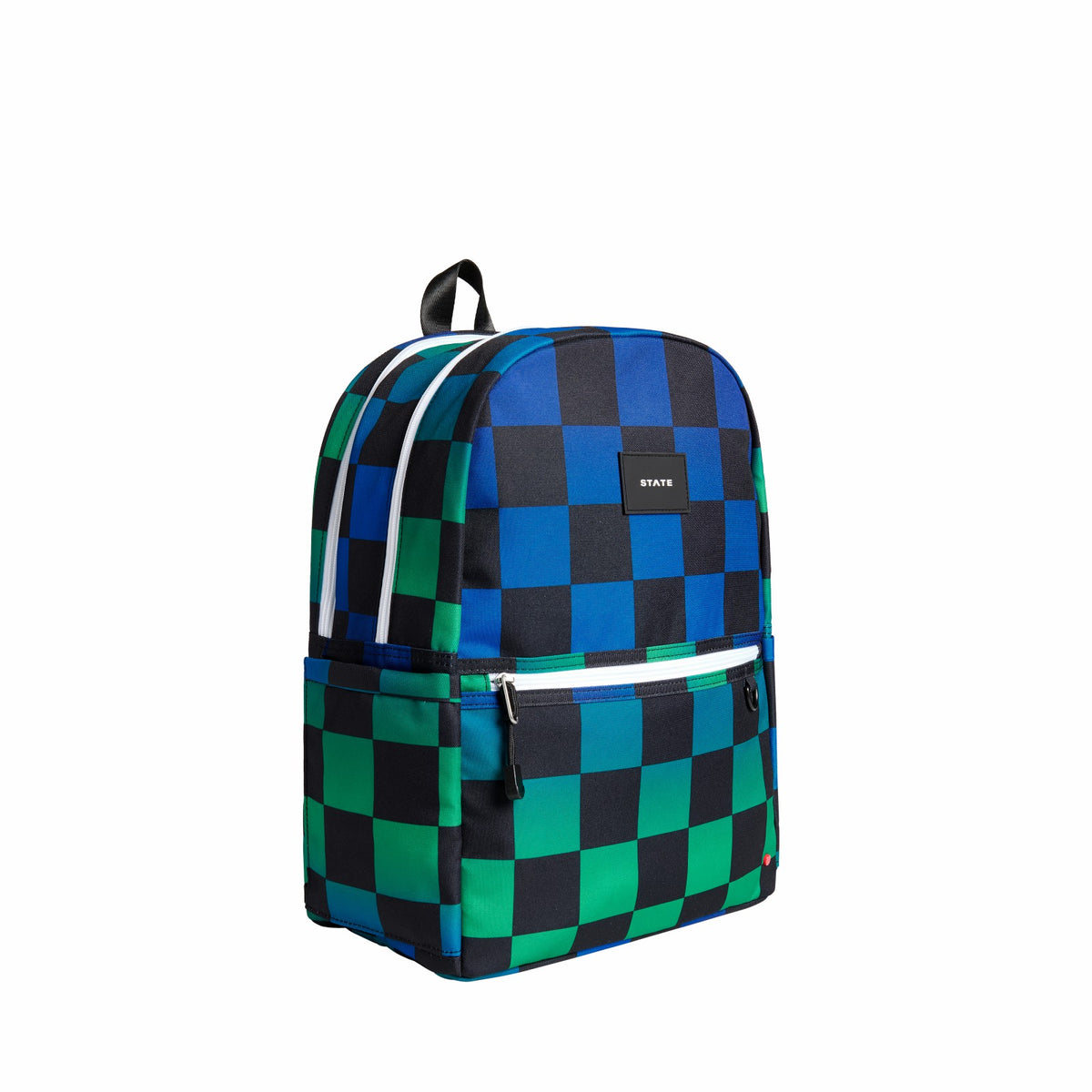 Kane Double Pocket Backpack Recycled Poly Canvas Blue Checkerboard | State Bags Customer Favorite