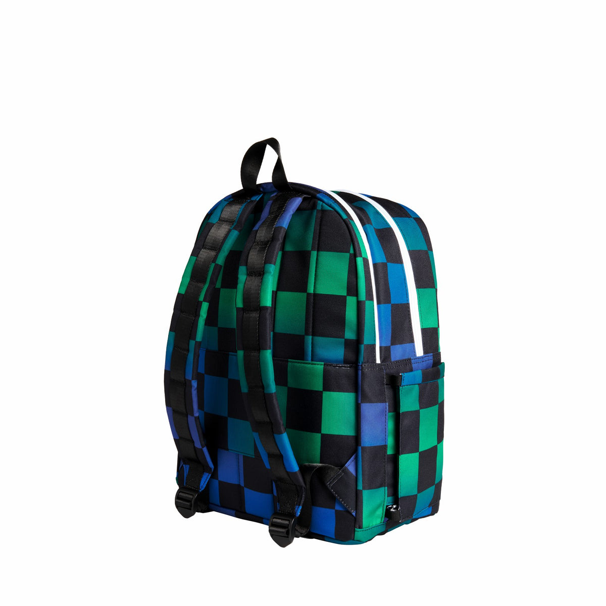 Kane Double Pocket Backpack Recycled Poly Canvas Blue Checkerboard | State Bags Customer Favorite