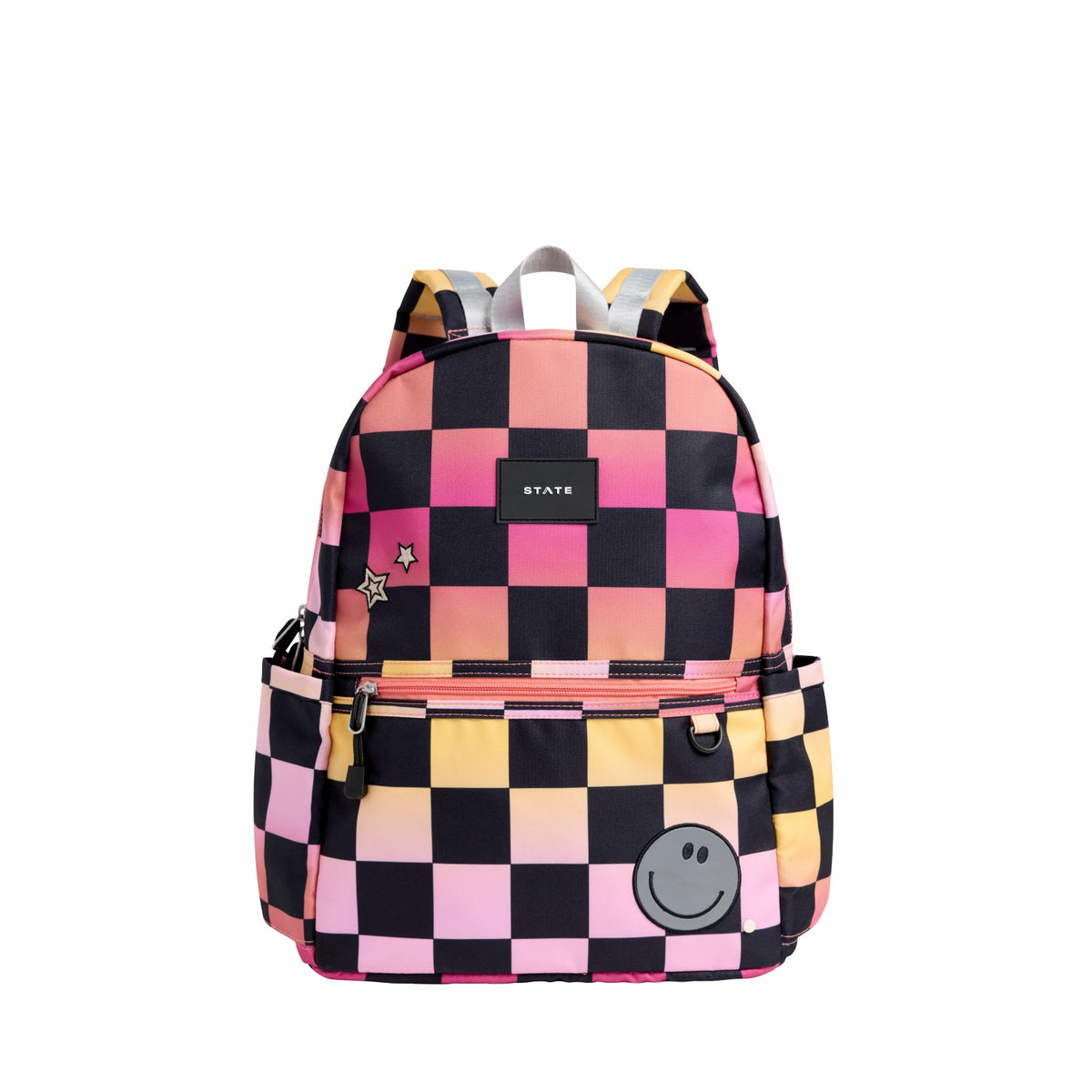 Kane Kids Double Pocket Backpack Recycled Poly Canvas Pink Checkerboard | State Bags Smart Buy