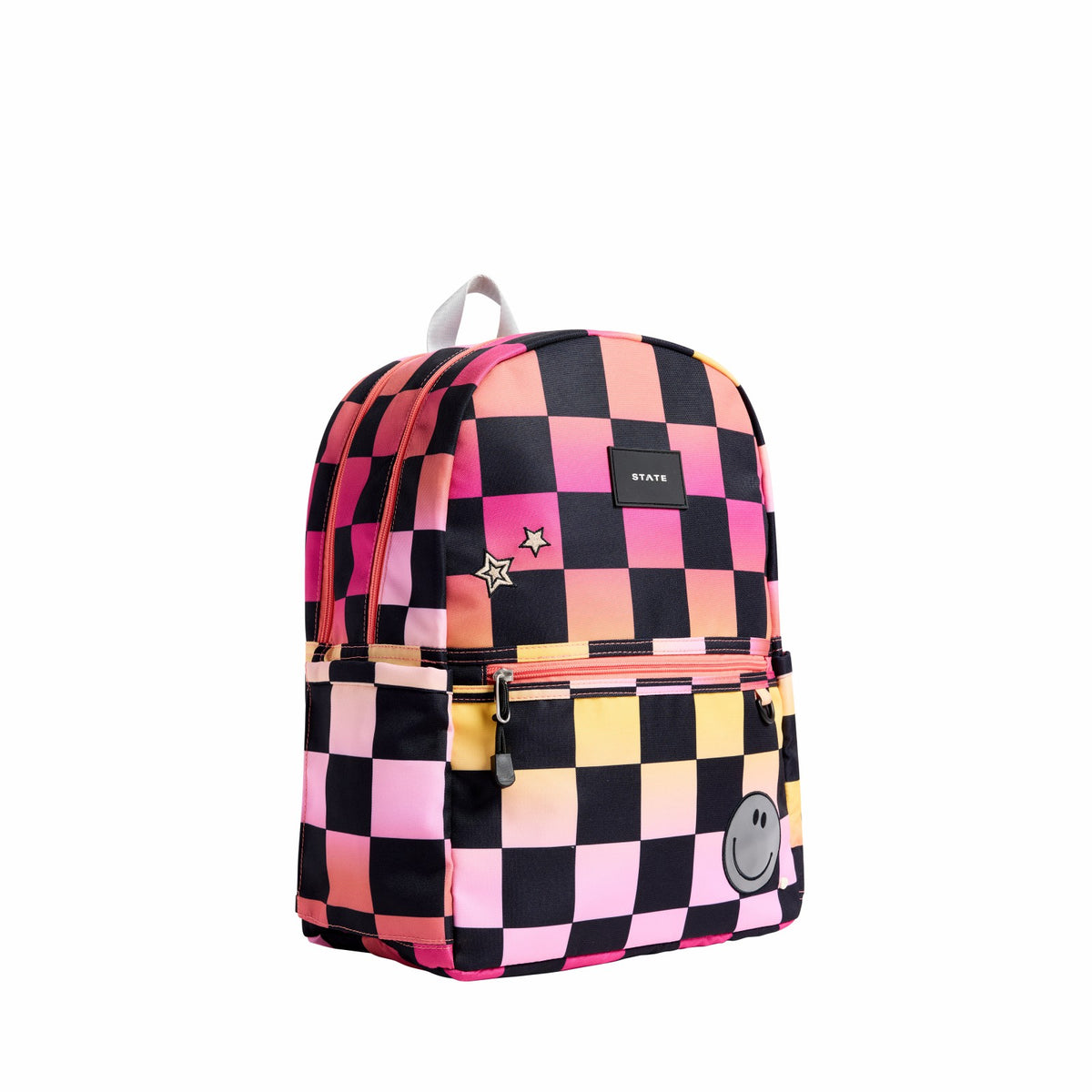 Kane Kids Double Pocket Backpack Recycled Poly Canvas Pink Checkerboard | State Bags Smart Buy