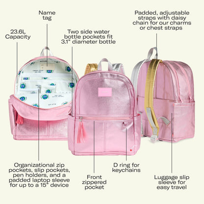 Kane Kids Double Pocket Backpack Recycled Poly Canvas Pink Checkerboard | State Bags Smart Buy