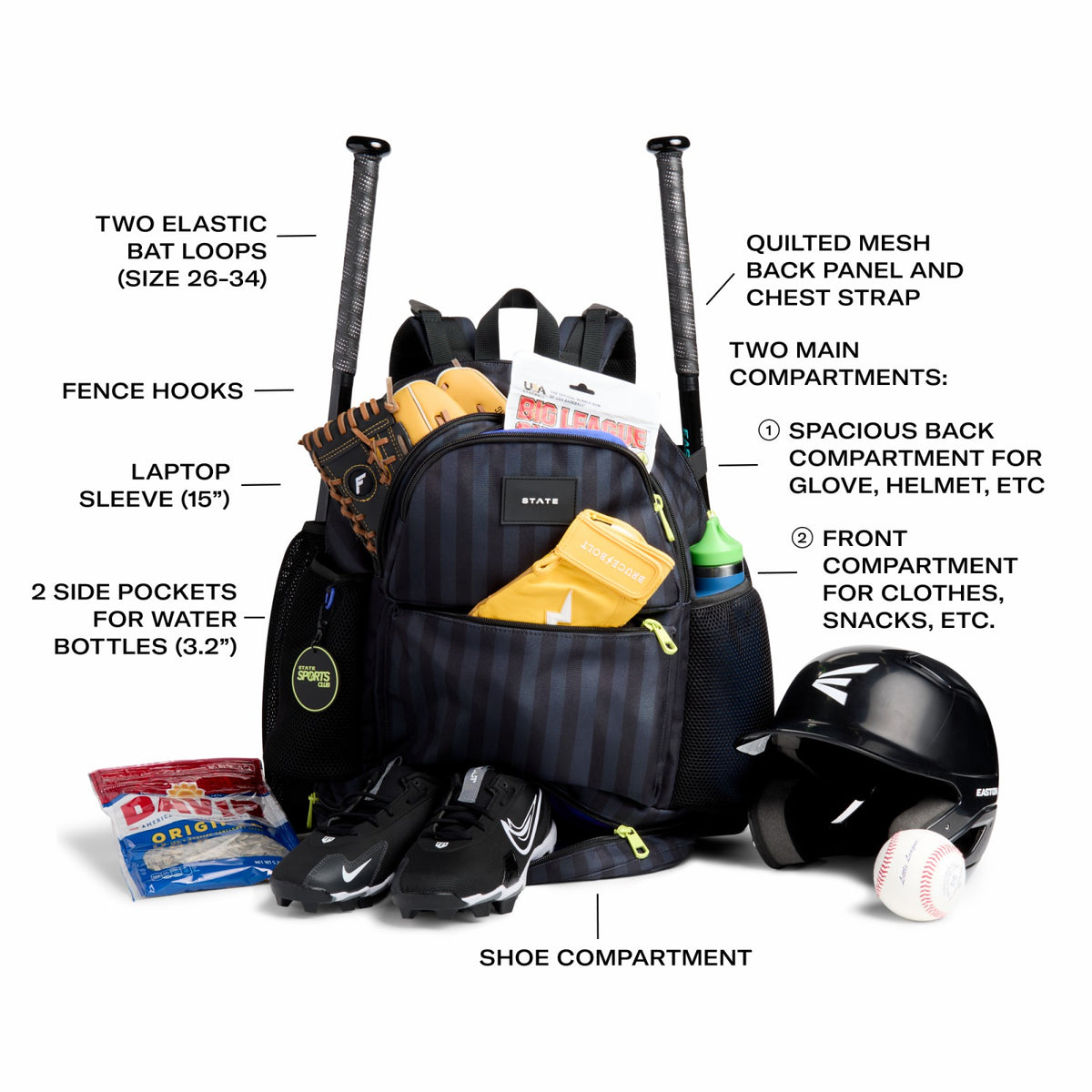 Shea Baseball Backpack Black Grey Striped | State Bags Sale