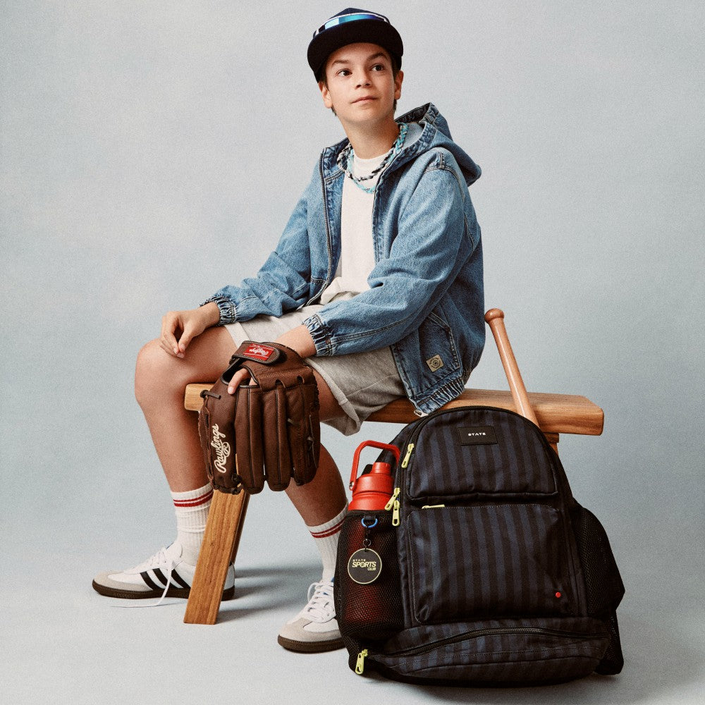 Shea Baseball Backpack Black Grey Striped | State Bags Sale
