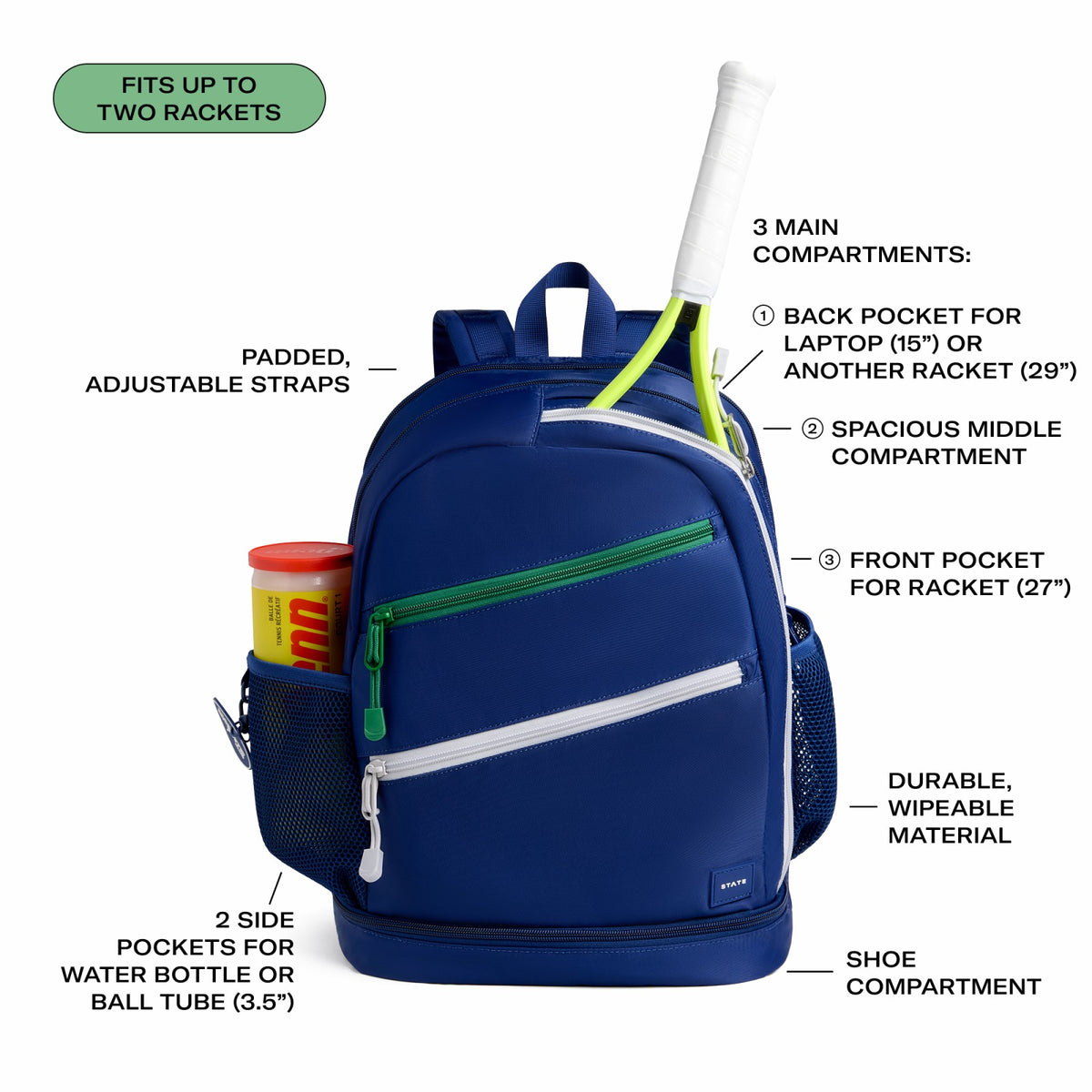 Lenox Tennis Backpack Nylon Navy | State Bags Signature