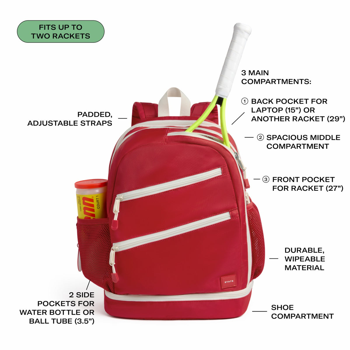 Lenox Tennis Backpack Nylon Red | State Bags Best Seller