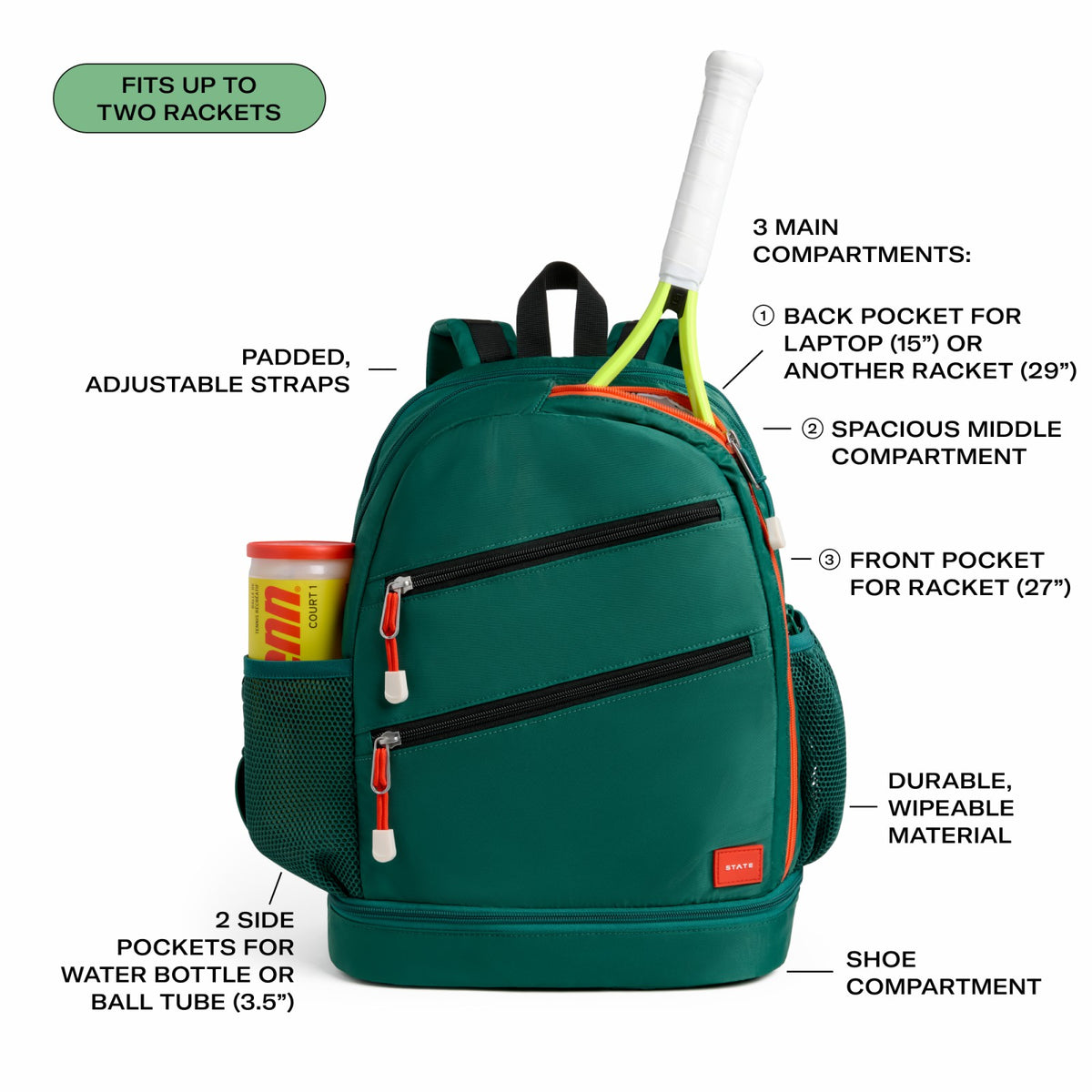 Lenox Tennis Backpack Nylon Evergreen | State Bags Trending