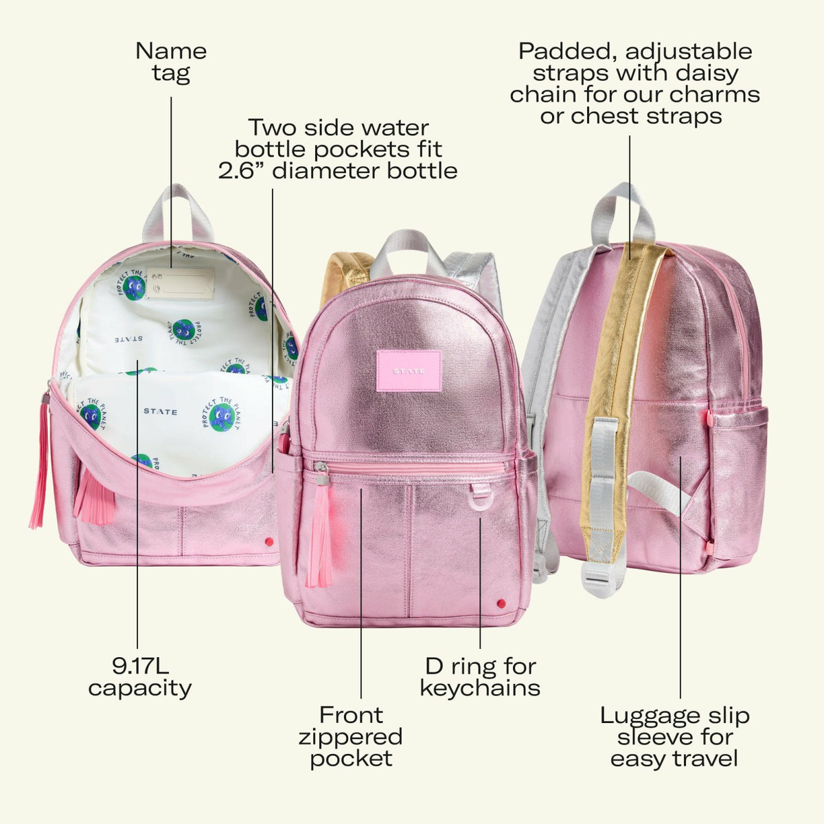 Kane Mini Backpack Metallic Pink/Silver | State Bags Recommended