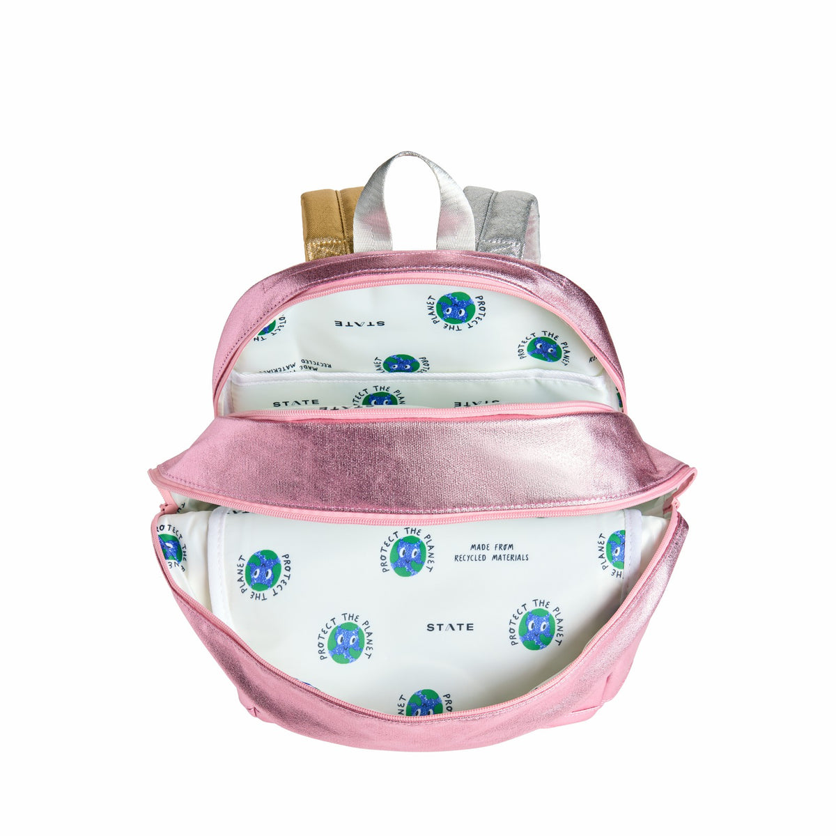 Kane Kids Double Pocket Backpack Metallic Pink/Silver | State Bags Trending