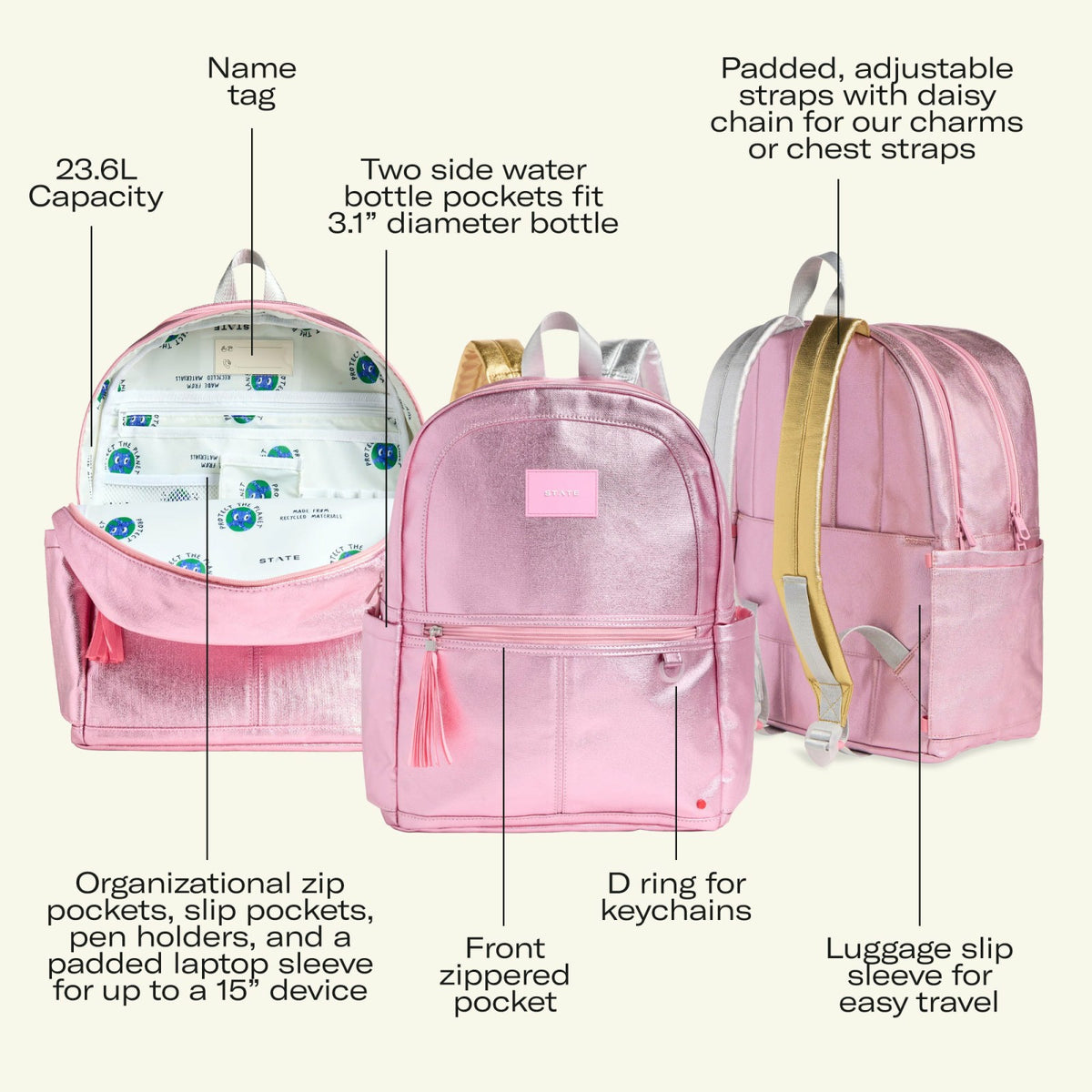 Kane Kids Double Pocket Recycled Polyester Canvas Mocha | State Bags Everyday