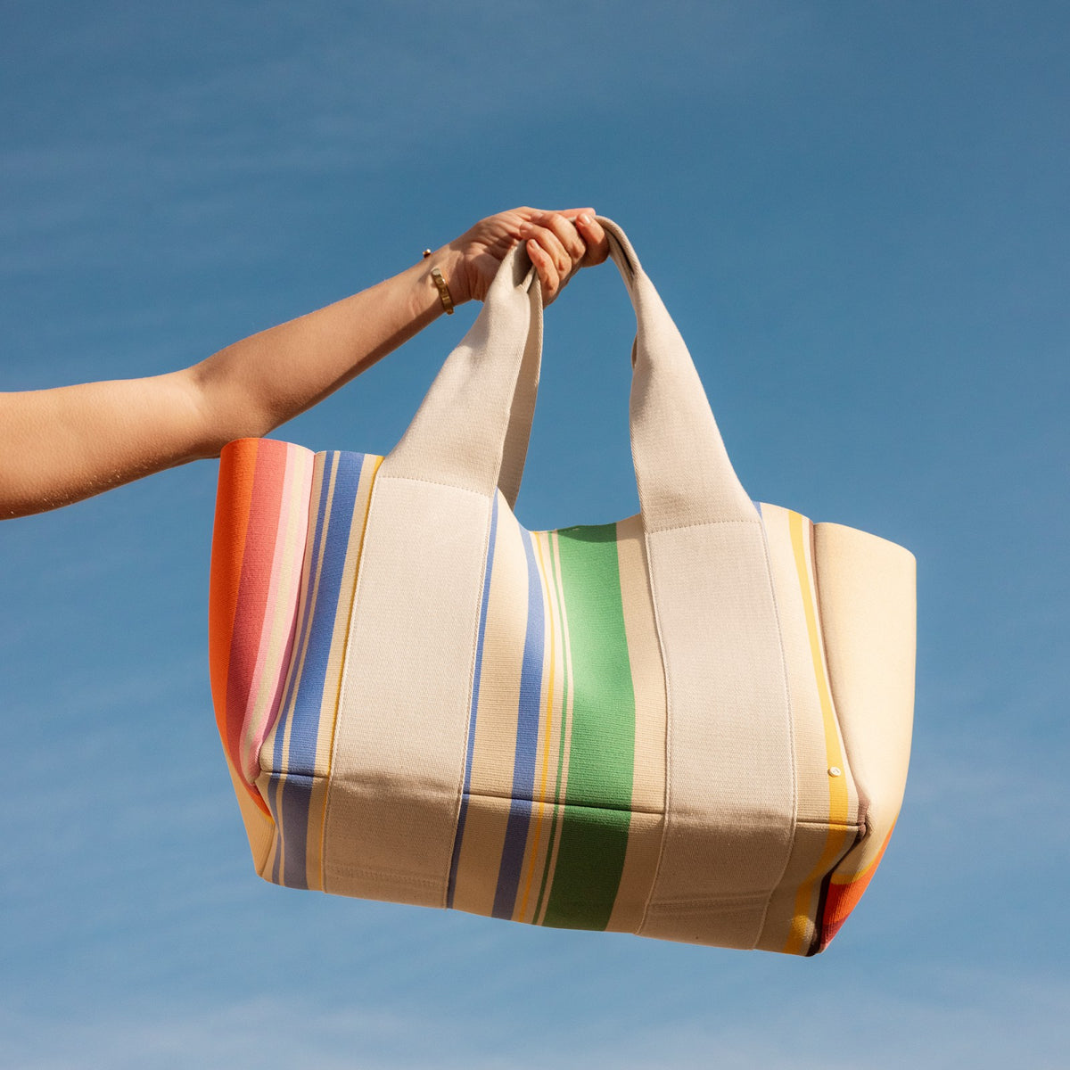 Wellington Cabana Tote Rainbow Stripe | State Bags Value