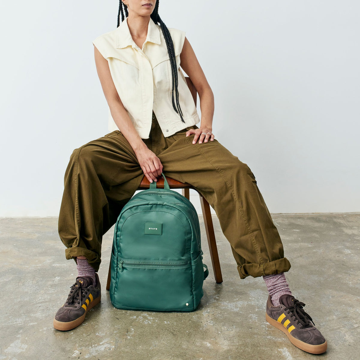 Evans Double Pocket Backpack Recycled Nylon Olive | State Bags Best Seller