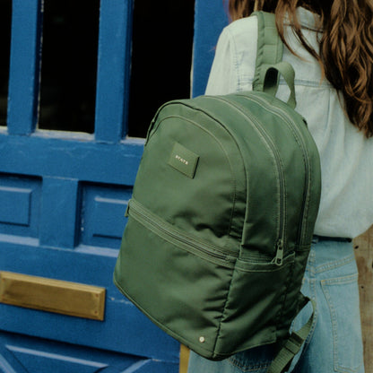 Evans Double Pocket Backpack Recycled Nylon Olive | State Bags Best Seller