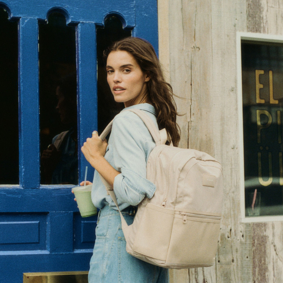 Evans Double Pocket Backpack Recycled Nylon Sand | State Bags Everyday