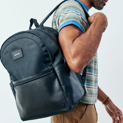 Evans Double Pocket Backpack Recycled Nylon Black | State Bags Best Price