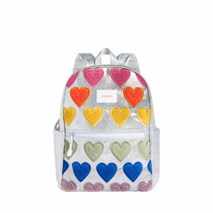 Kane Kids Double Pocket Backpack Metallic Fuzzy Hearts | State Bags Essential