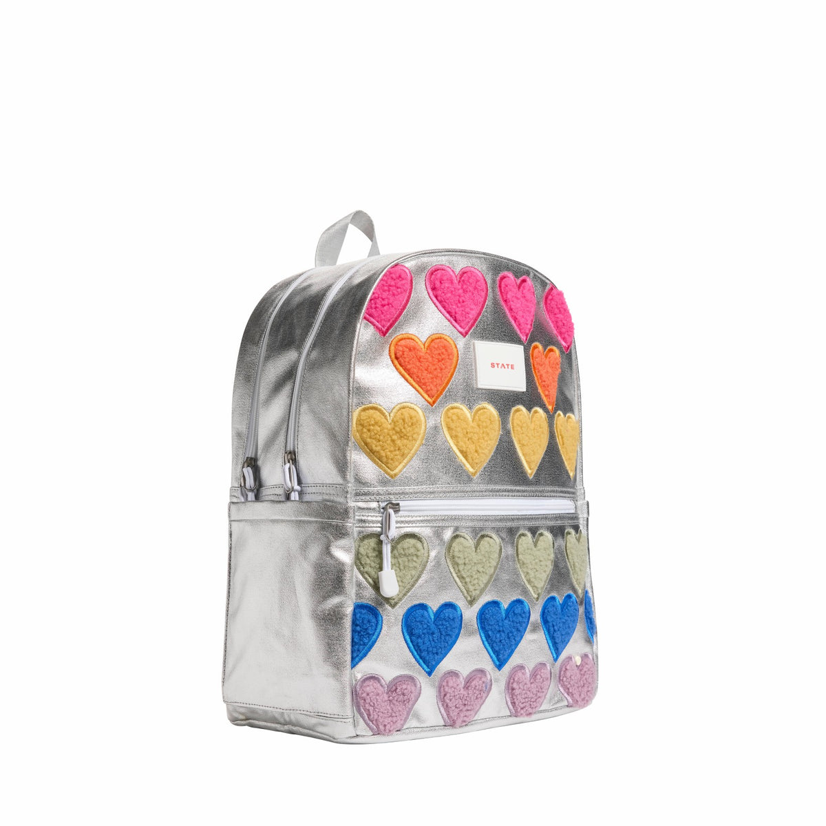 Kane Kids Double Pocket Backpack Metallic Fuzzy Hearts | State Bags Essential