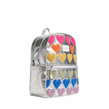 Kane Kids Double Pocket Backpack Metallic Fuzzy Hearts | State Bags Essential