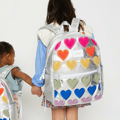 Kane Kids Double Pocket Backpack Metallic Fuzzy Hearts | State Bags Essential