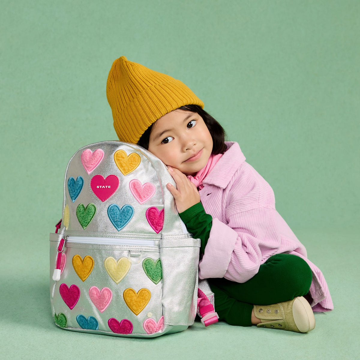 Kane Mini Backpack Metallic Happy Fuzzy Hearts | State Bags Trusted