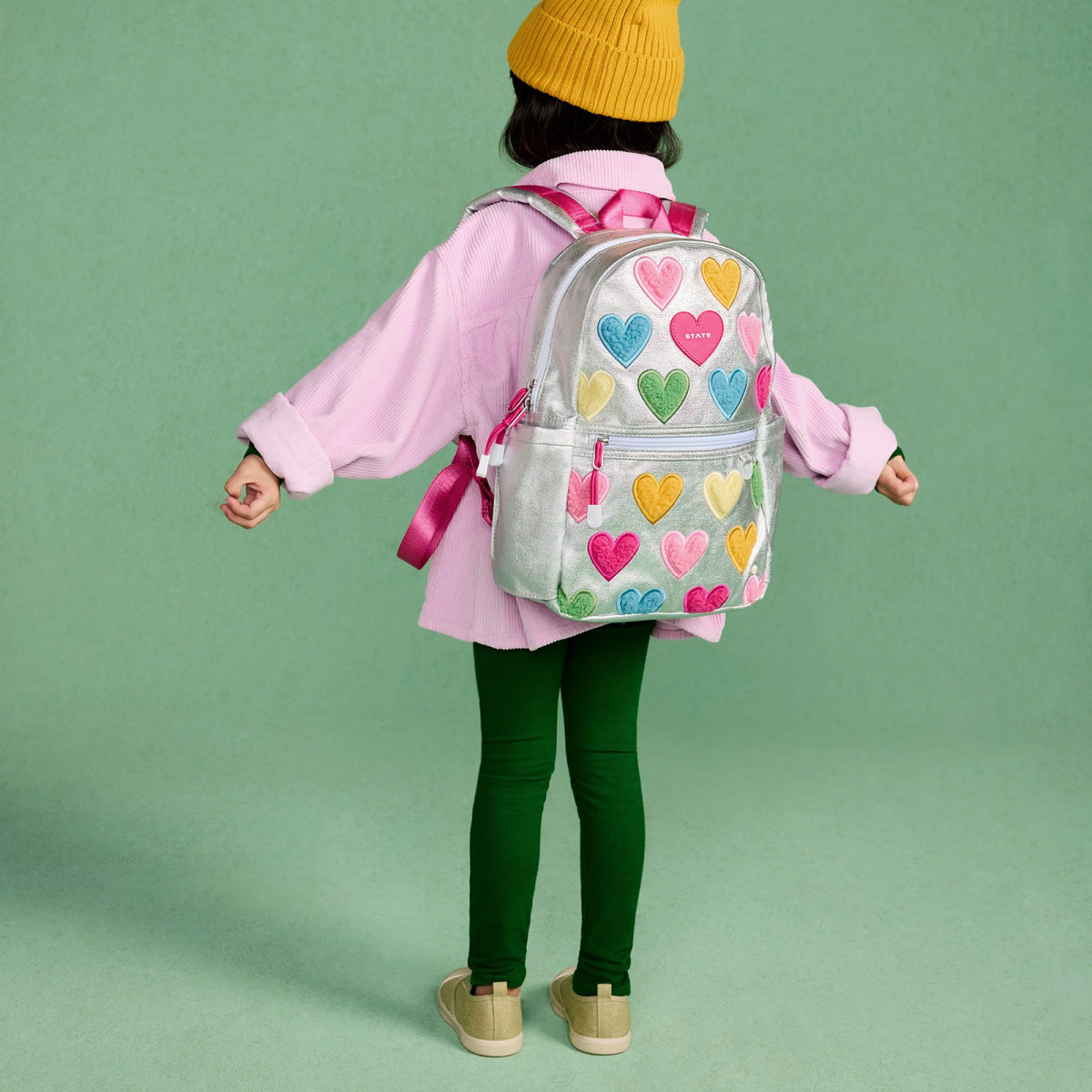 Kane Mini Backpack Metallic Happy Fuzzy Hearts | State Bags Trusted