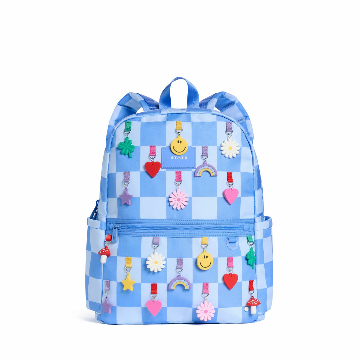 Kane Kids Double Pocket Backpack Recycled Polycanvas Charms Blue Check | State Bags Exclusive