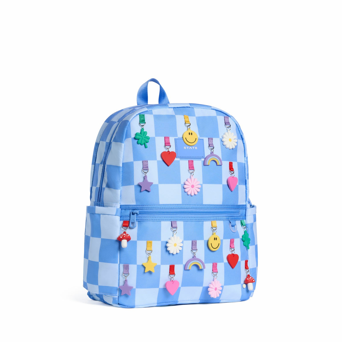 Kane Kids Double Pocket Backpack Recycled Polycanvas Charms Blue Check | State Bags Exclusive