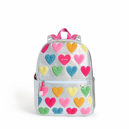 Kane Kids Double Pocket Backpack Metallic Happy Fuzzy Hearts | State Bags Top Pick