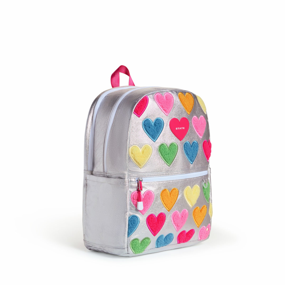 Kane Kids Double Pocket Backpack Metallic Happy Fuzzy Hearts | State Bags Top Pick
