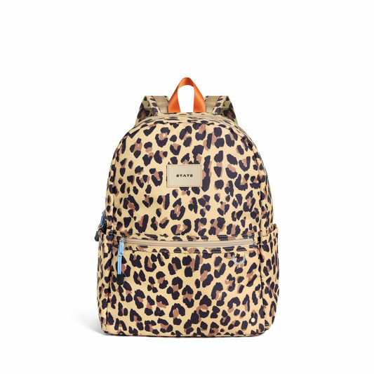 Kane Kids Double Pocket Backpack Recycled Poly Canvas Leopard | State Bags Everyday