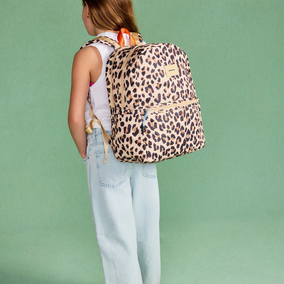 Kane Kids Double Pocket Backpack Recycled Poly Canvas Leopard | State Bags Everyday