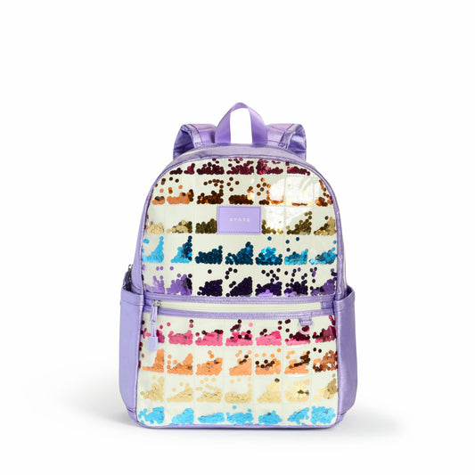 Kane Kids Double Pocket Backpack Metallic Lilac Quilted Sequins | State Bags Essential