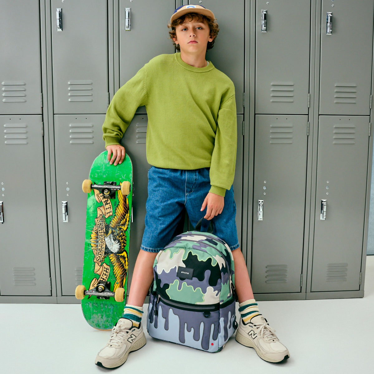 Kane Kids Double Pocket Backpack Printed Canvas Camo Drip | State Bags Premium